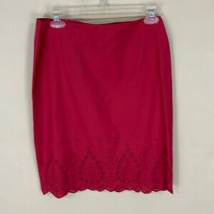 Izod Red  Cotton Scalloped Eyelet Pencil Skirt Size 4